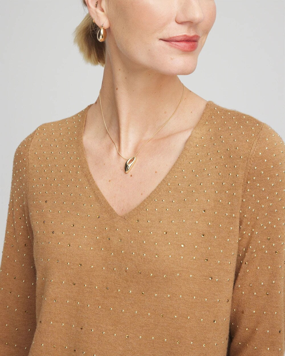 Ella V-Neck Embellished Pullover Sweater