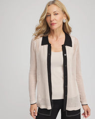Pointelle Polo Cardigan