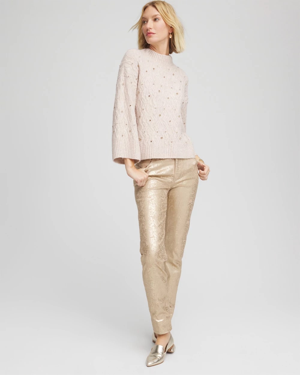 Sequined Cable Knit Sweater