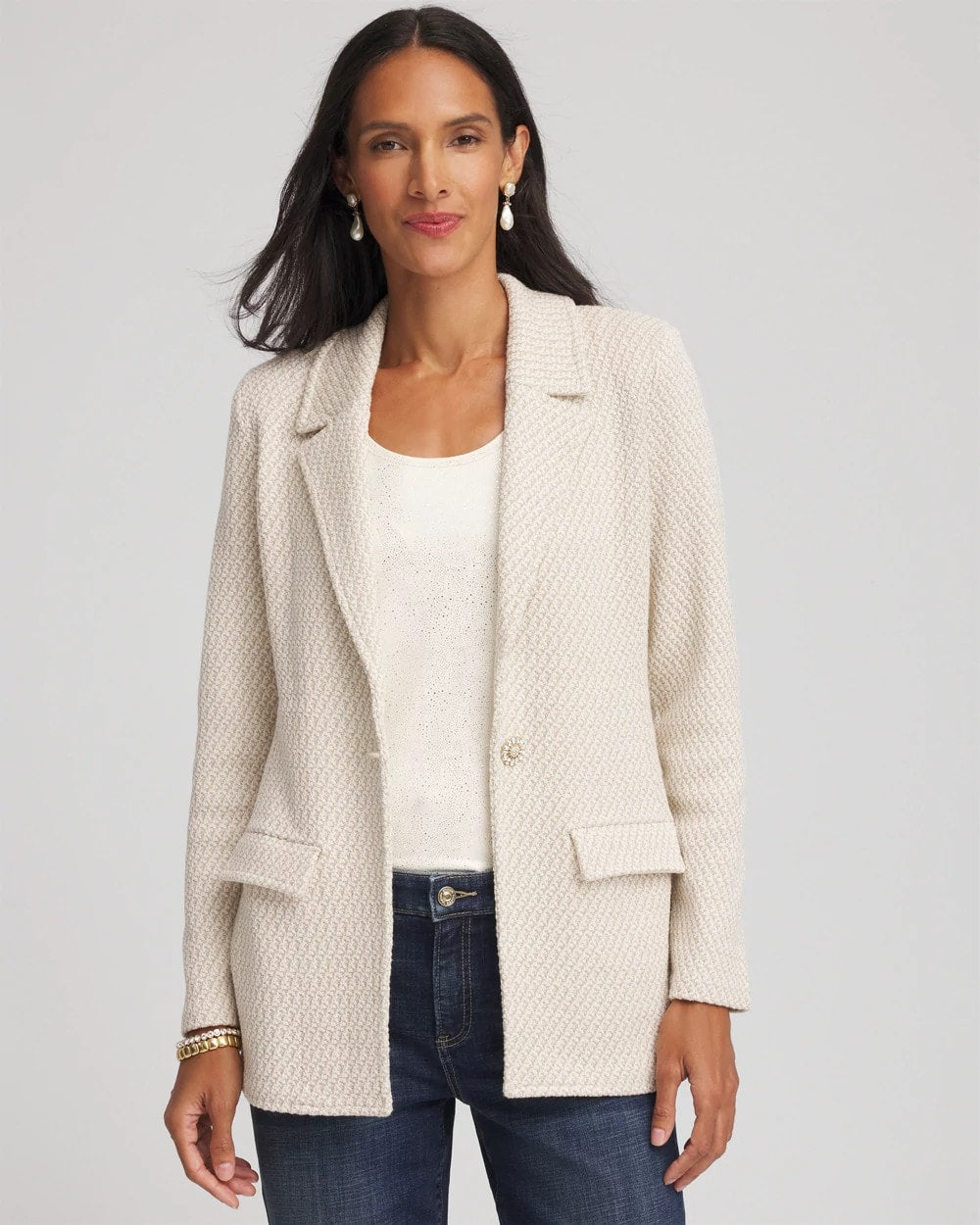 Metallic Rhinestone Sweater Blazer