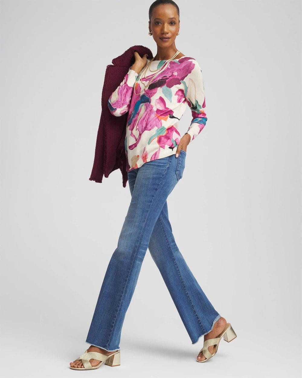 Ella Boatneck Watercolor Pullover Sweater