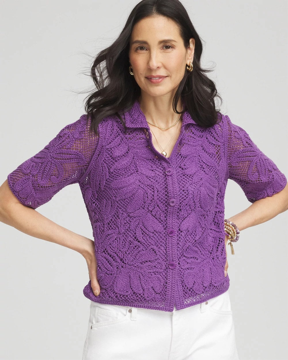 Palm-Frond Crochet-Lace Shacket