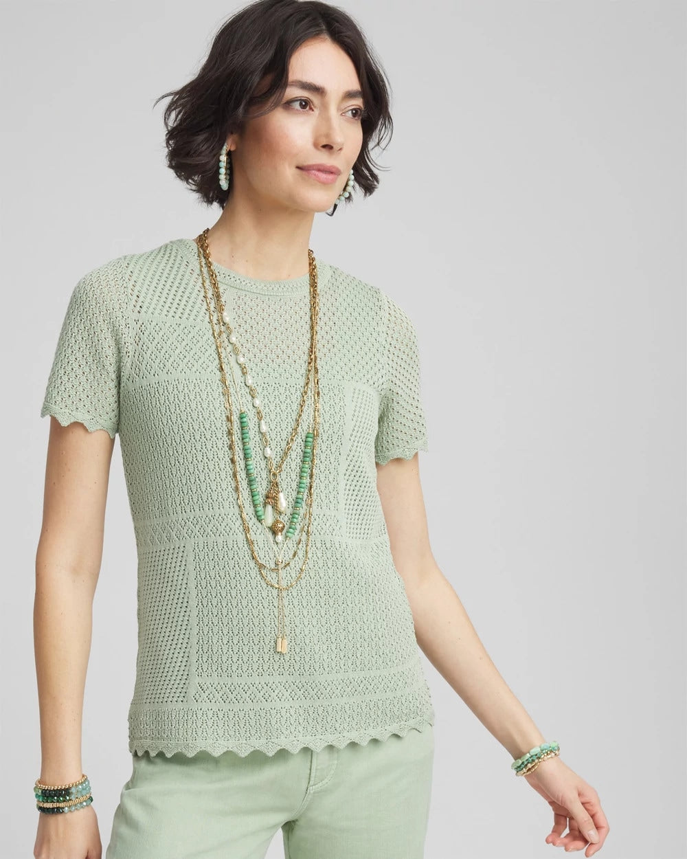 Pointelle Crewneck Sweater Tee