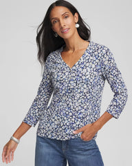 Printed Slub Splitneck Button Tee