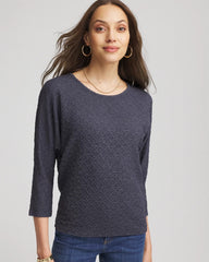 Textured Denim-Motif Tapered-Hem Top