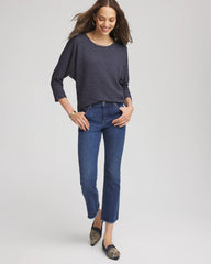 Textured Denim-Motif Tapered-Hem Top
