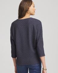 Textured Denim-Motif Tapered-Hem Top
