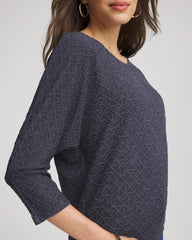 Textured Denim-Motif Tapered-Hem Top