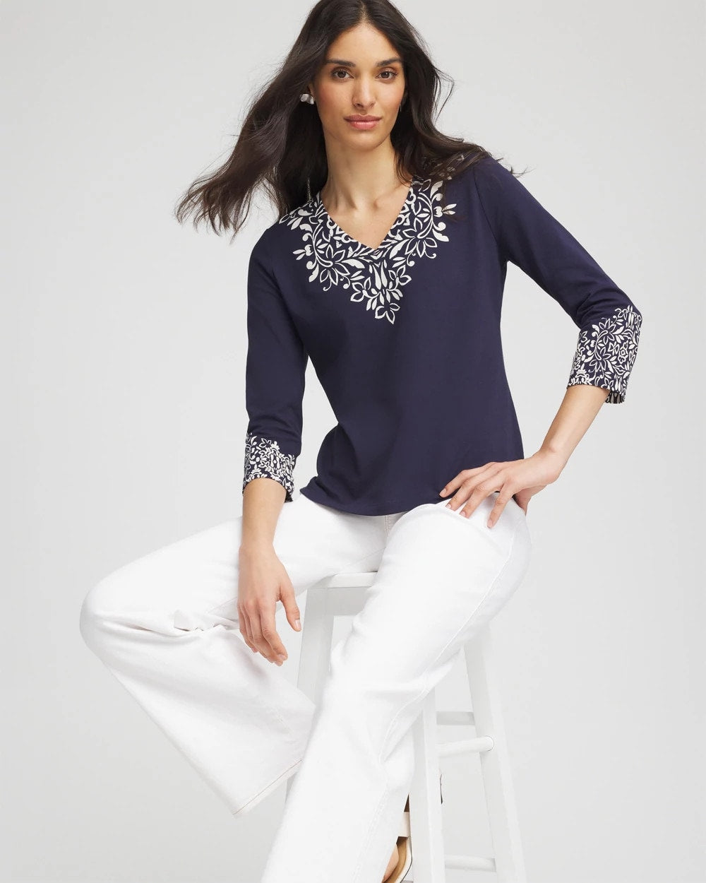 Chic Scroll 3/4 Sleeve Perfect Tee