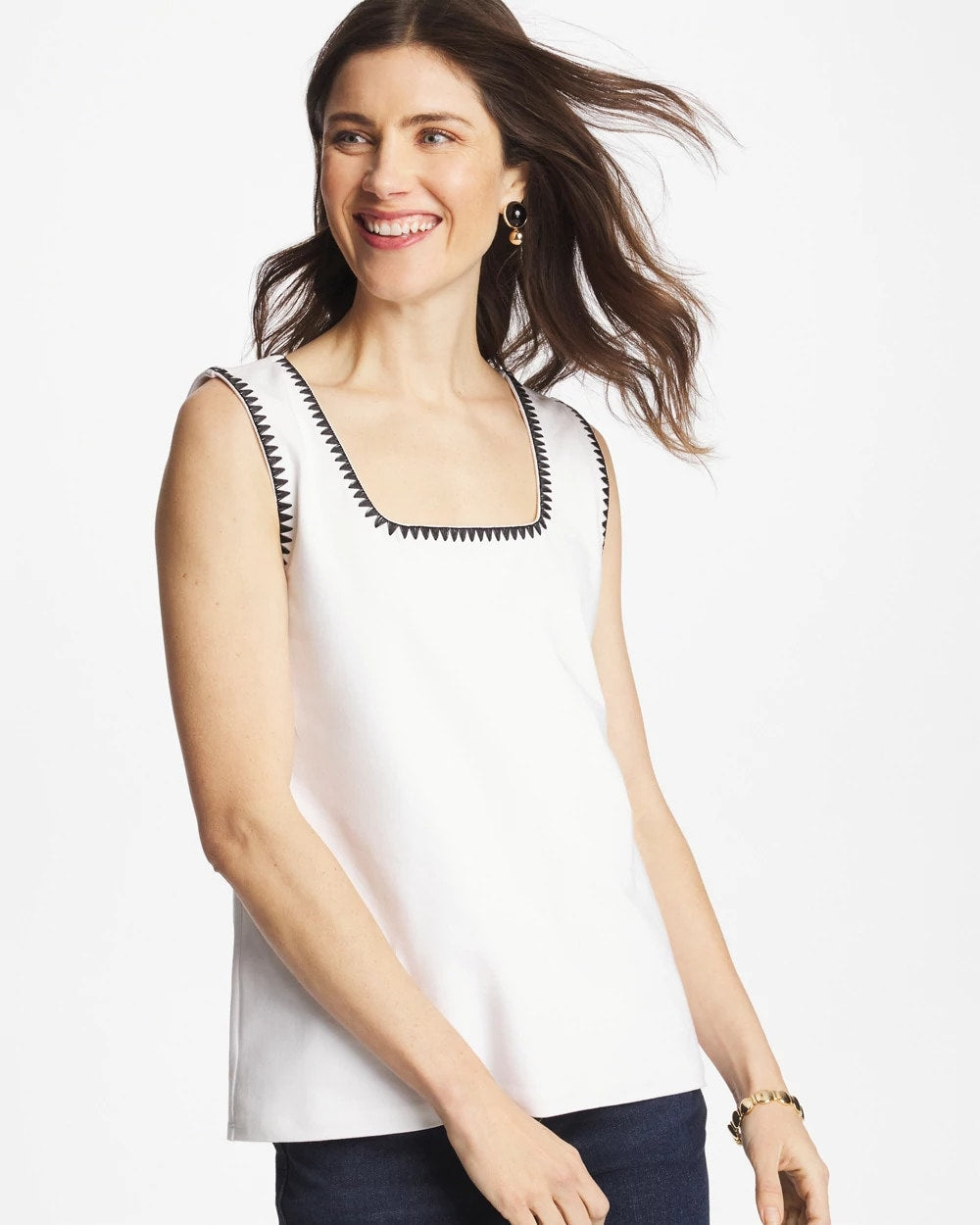 Pima Blanket Stitch Square Neck Tank