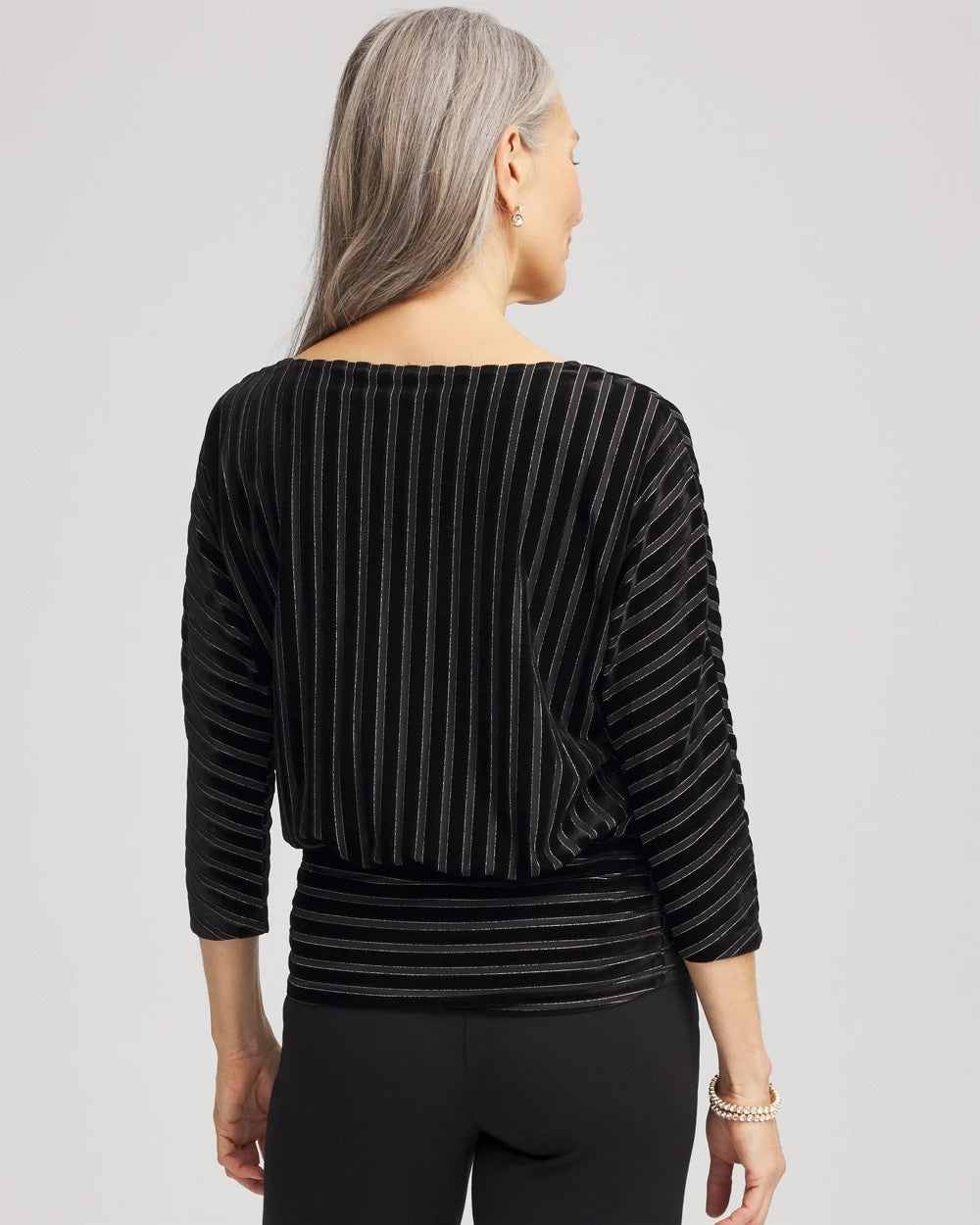 Velvet Burnout Stripe Banded-Bottom Top