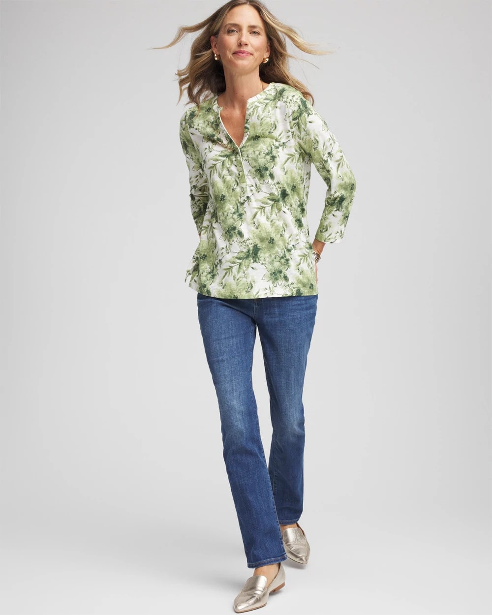 Printed Slub Splitneck Henley Tee