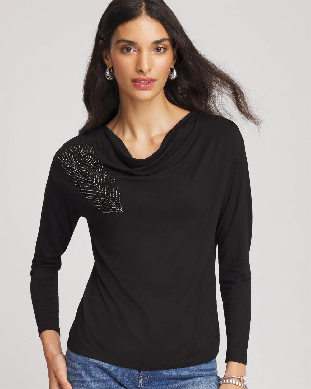 Embellished Cowlneck Dolman Tee