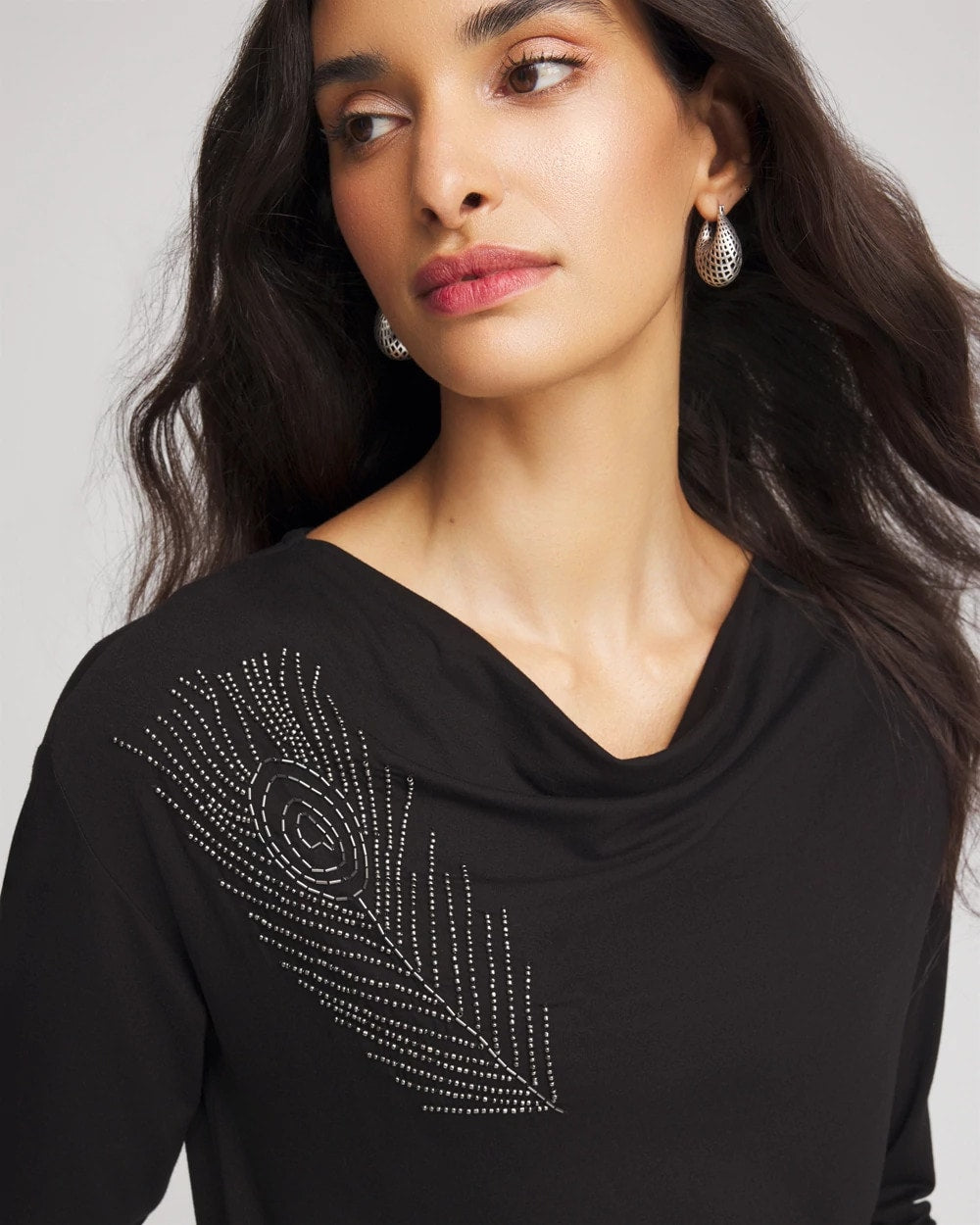 Embellished Cowlneck Dolman Tee