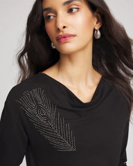 Embellished Cowlneck Dolman Tee