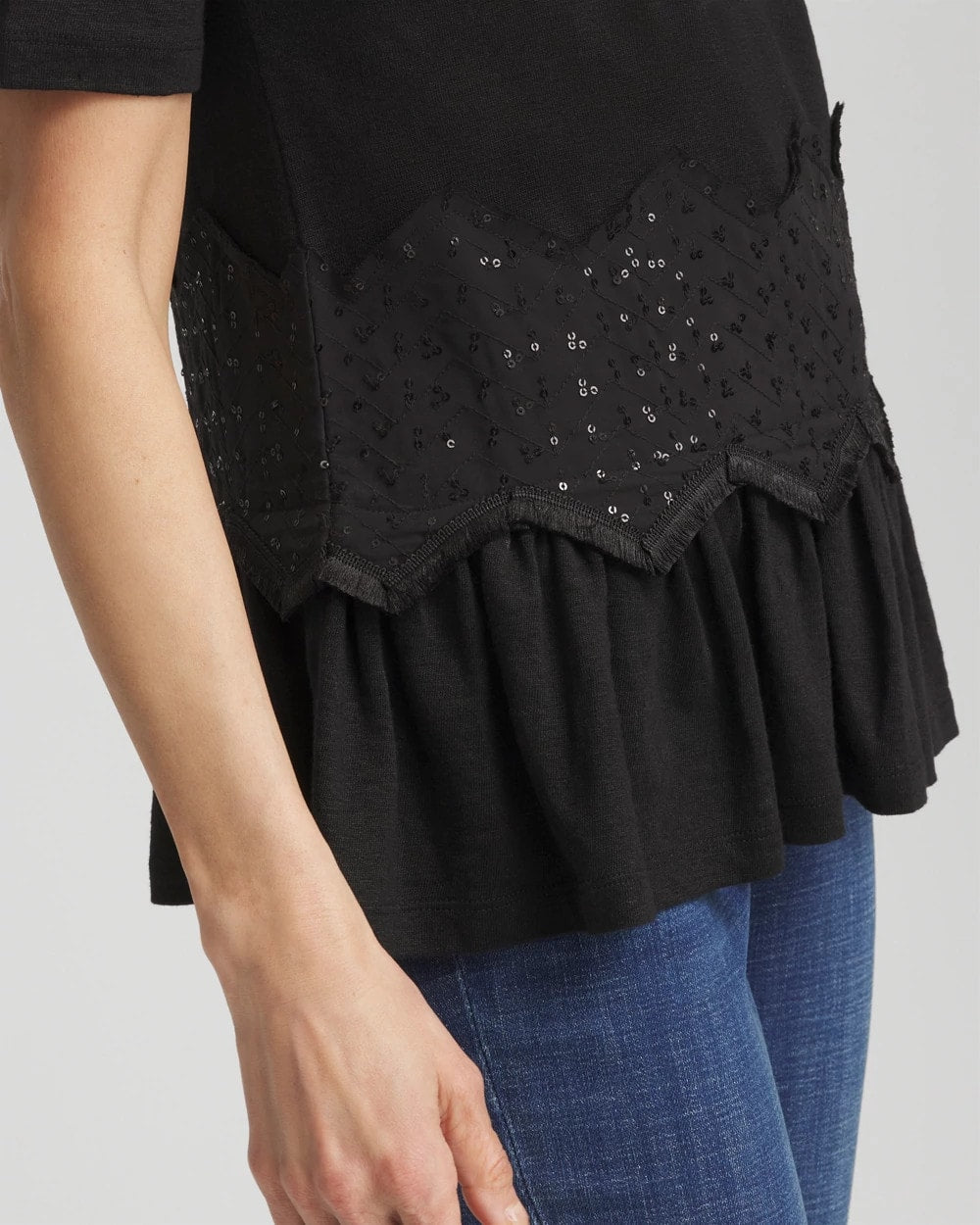 Chevron Sequin Peplum Linen Tee