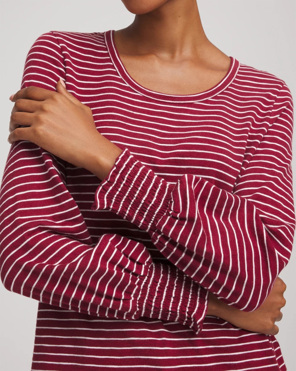 Smocked-Sleeve Cotton-Slub Tee