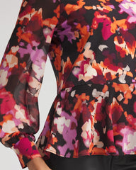 Printed Chiffon Peplum Top