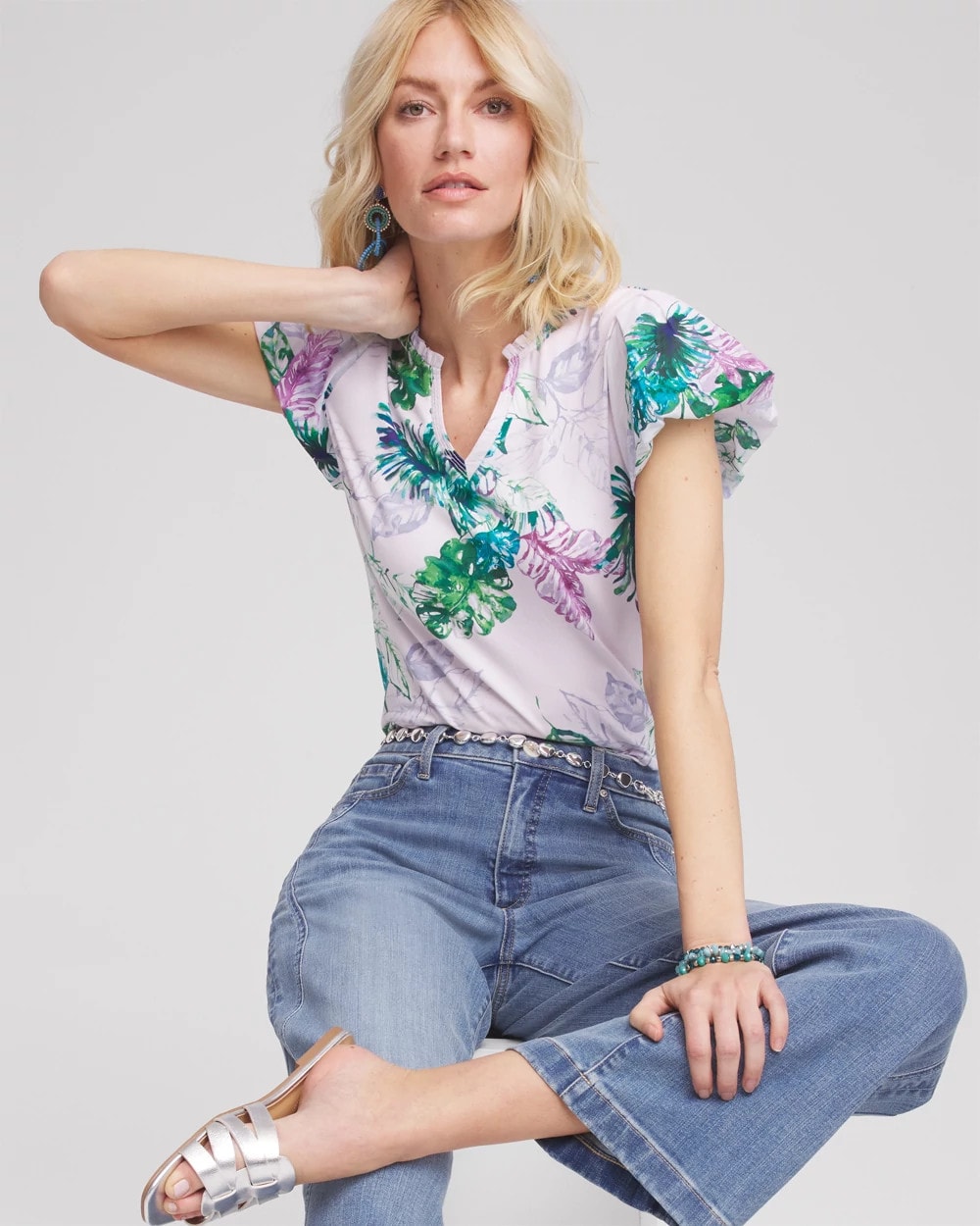 Notch Neck Cap Sleeve Tee