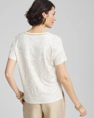 Printed Sweater Trim Linen Tee