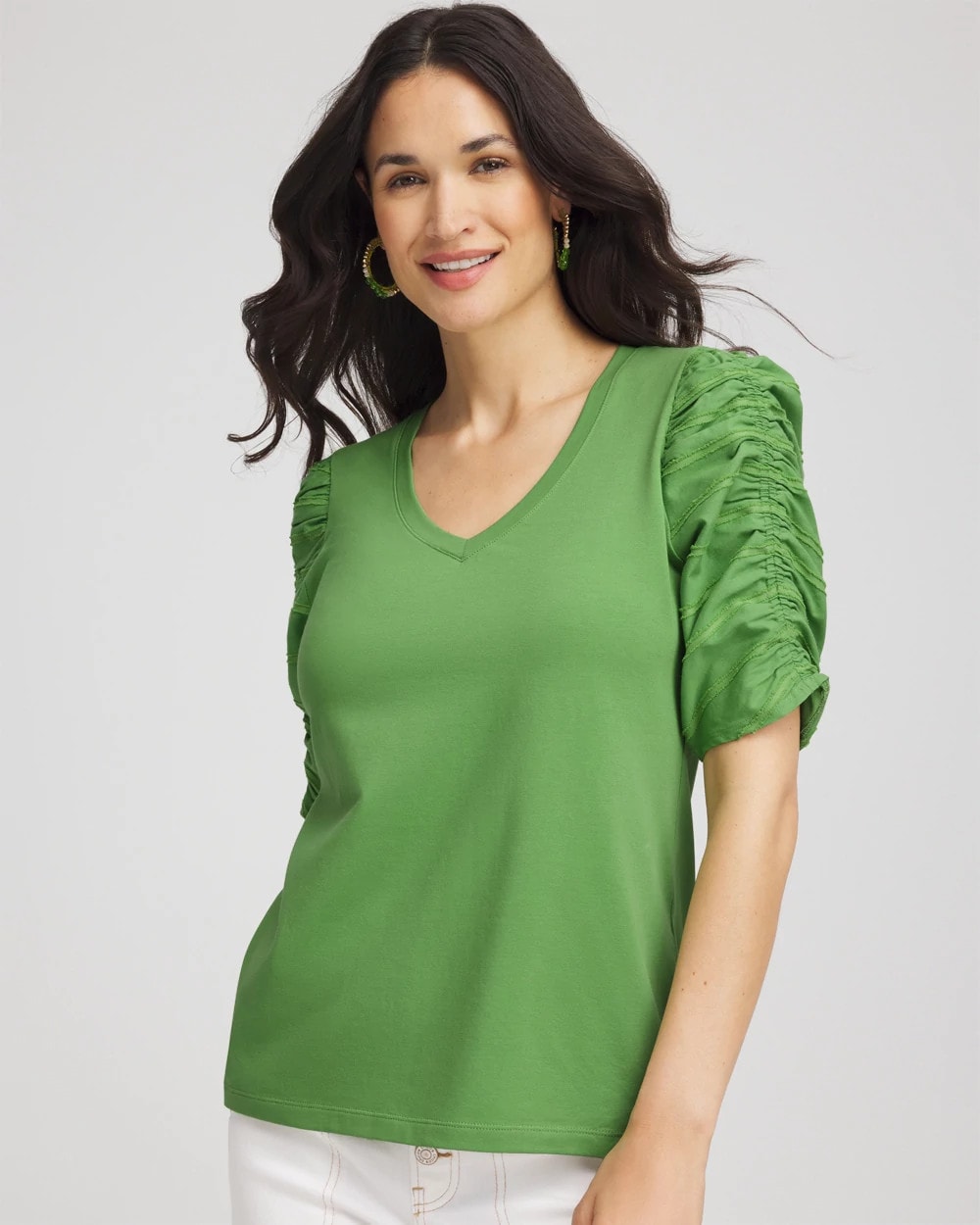Ruched Sleeve V-Neck Tee
