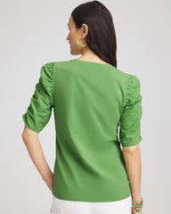Ruched Sleeve V-Neck Tee