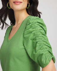 Ruched Sleeve V-Neck Tee