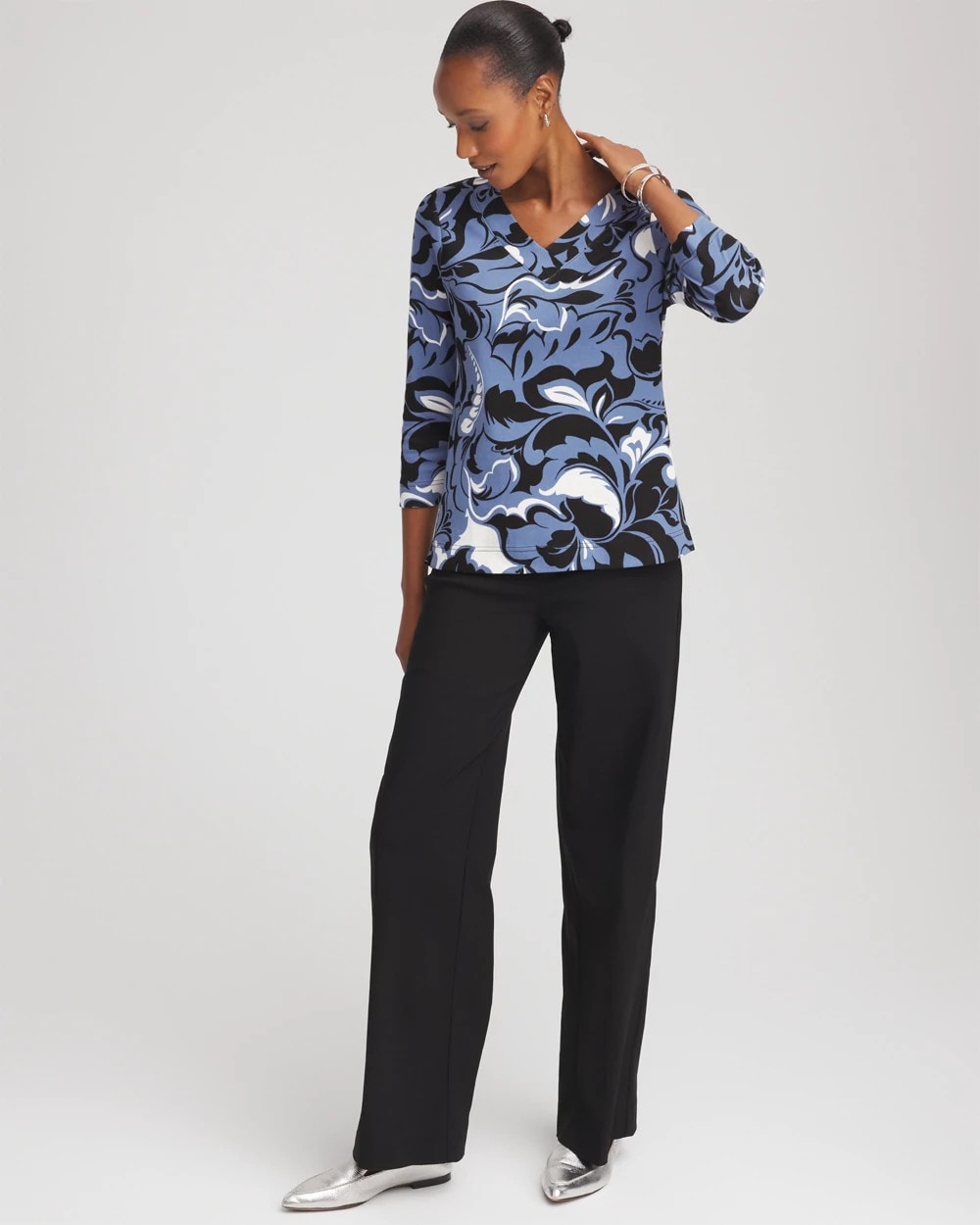 Pima Cotton Floral 3/4 Sleeve Tee