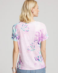 Floral Sweater-Trim Linen Tee