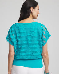 Embroidered Striped Banded Bottom Top