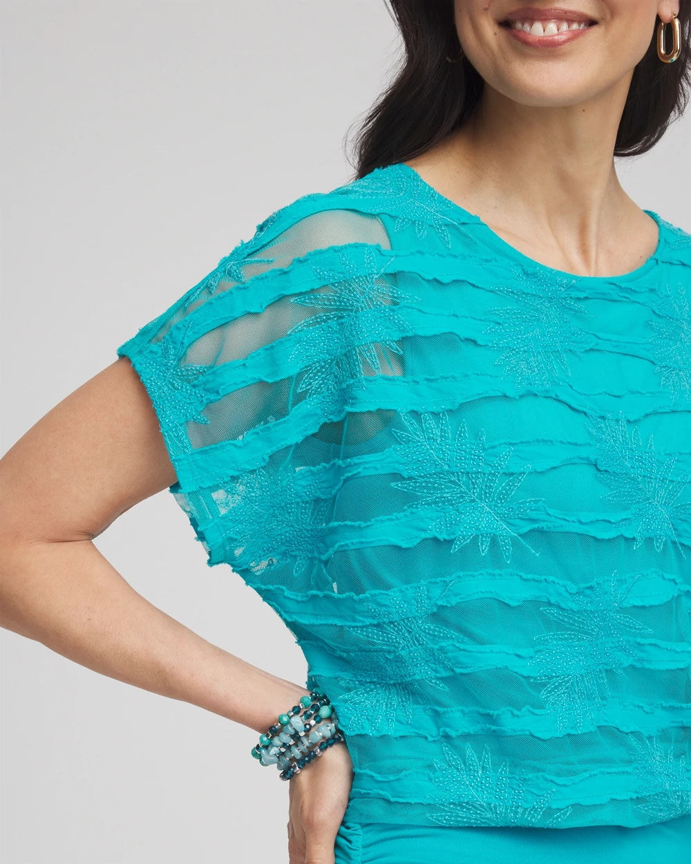 Embroidered Striped Banded Bottom Top