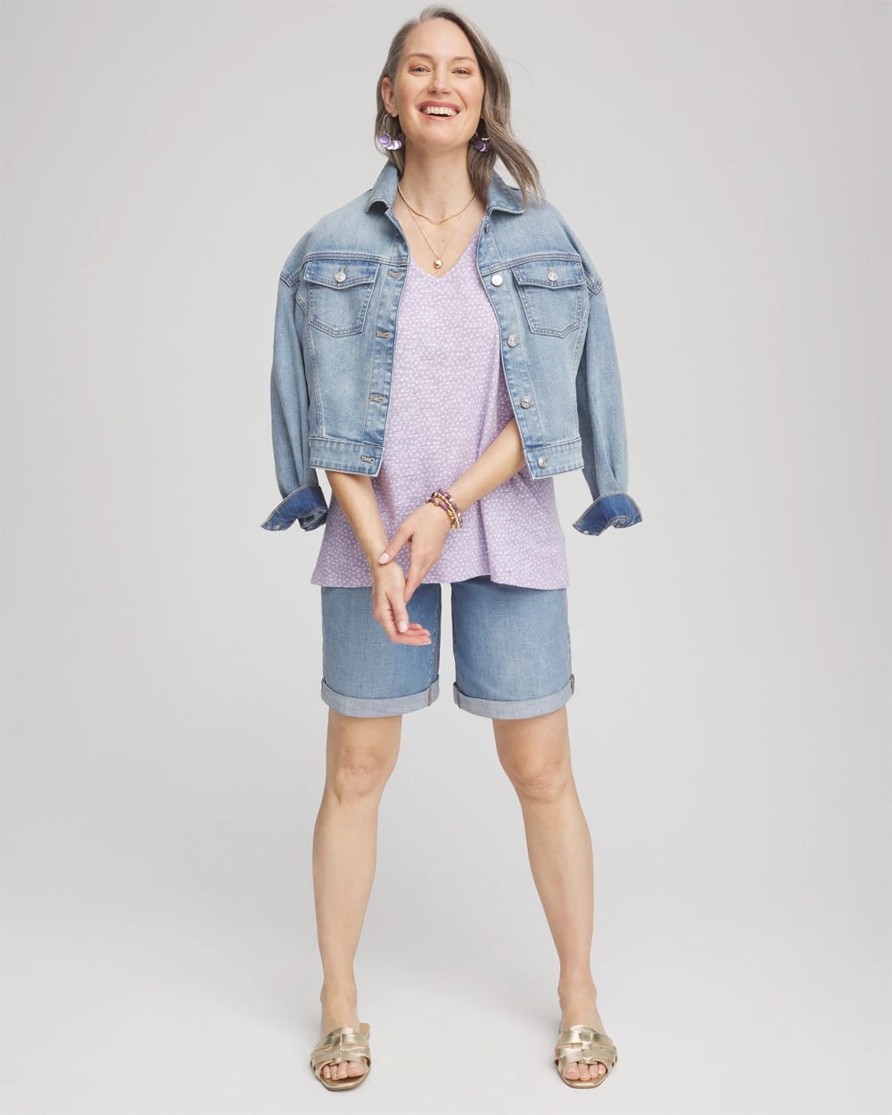 Polka-Dot Short Sleeve Forward Seam Tee