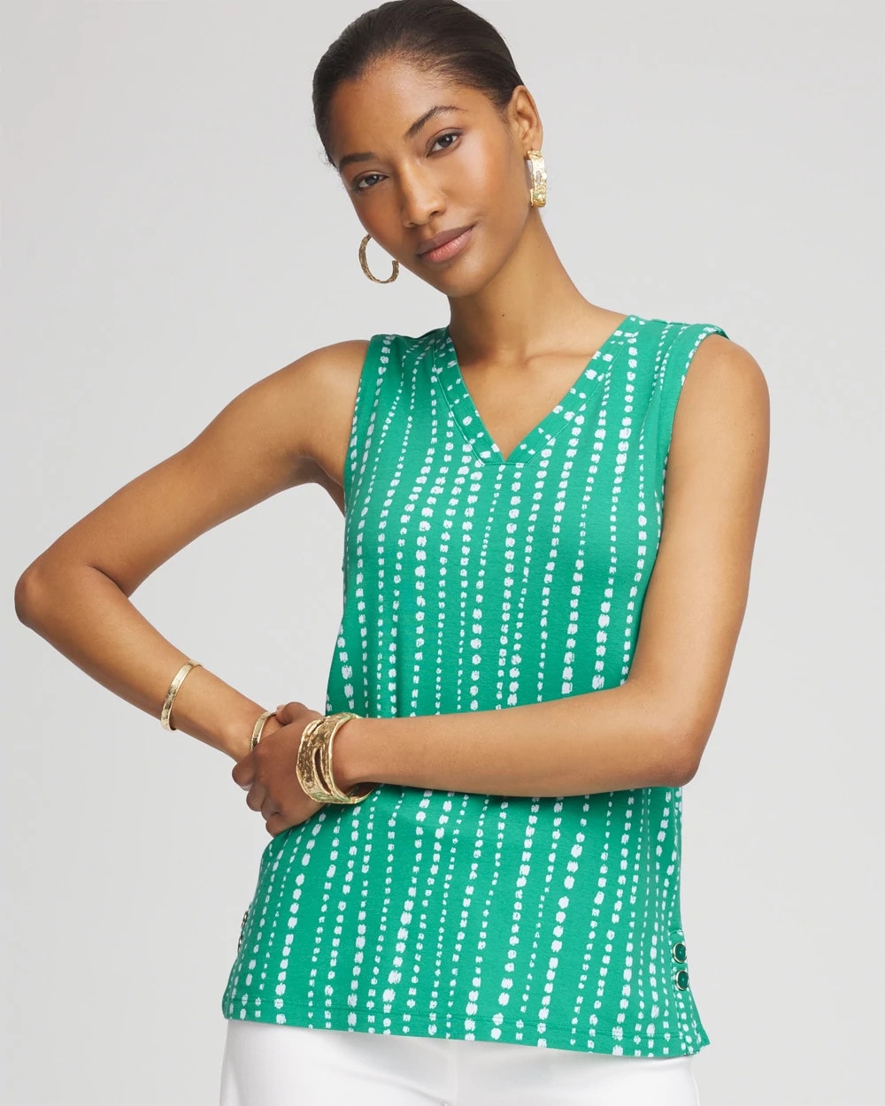 Polka-Dot Sleeveless V-Neck Tank
