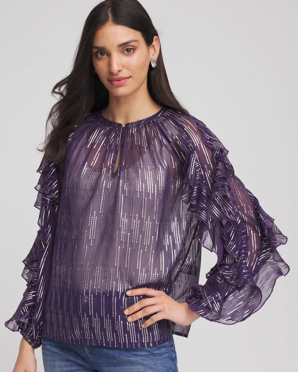 Georgette Ruffle Sleeve Blouse