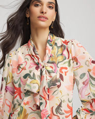 Floral Jacquard Tie-Front Blouse