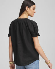 Linen Flutter-Sleeve Popover Top