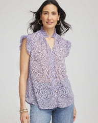 Cheetah Print Ruffle-Collar Blouse