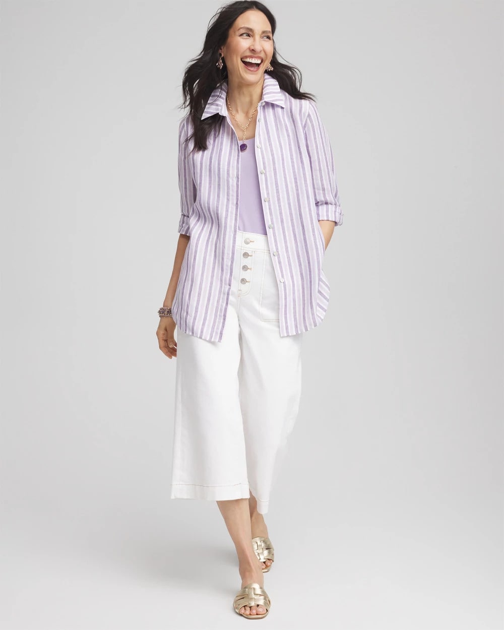 No Iron™ Plum Striped Linen Shirt