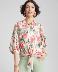 Floral Satin Tie-Front Pullover Top