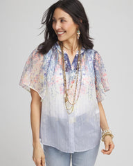 Jacquard Flutter-Sleeve Blouse