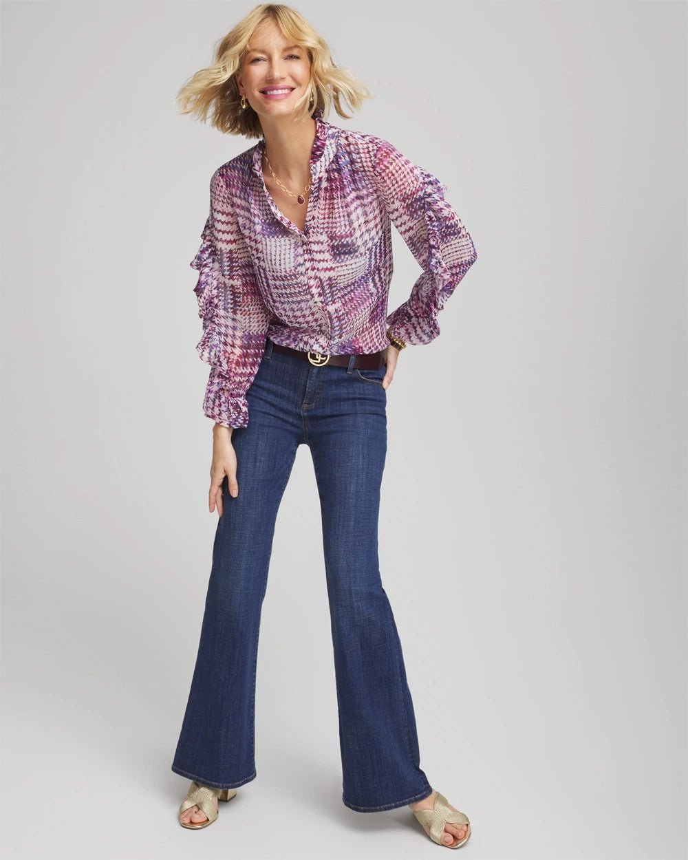 Gingham-Print Georgette Blouse