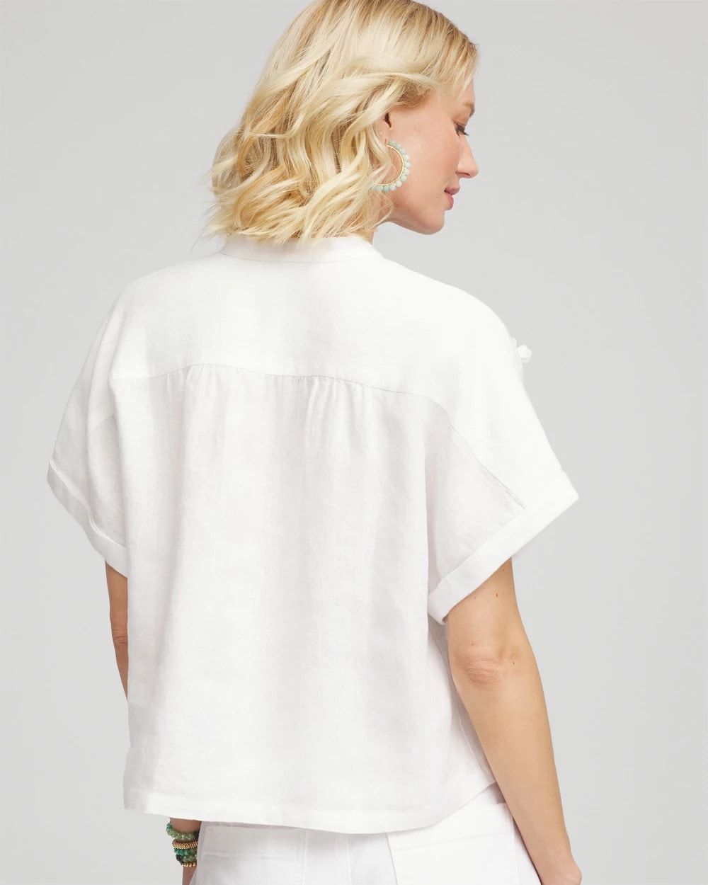 Embroidered Dolman Sleeved Linen Blouse