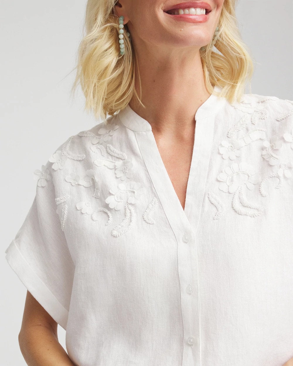 Embroidered Dolman Sleeved Linen Blouse