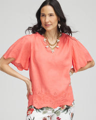Linen Embroidered Hem Blouse