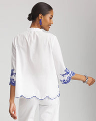 Embroidered Tassel Tie-Front Blouse