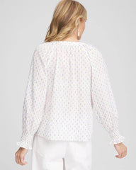 Smocked Split-neck Blouse