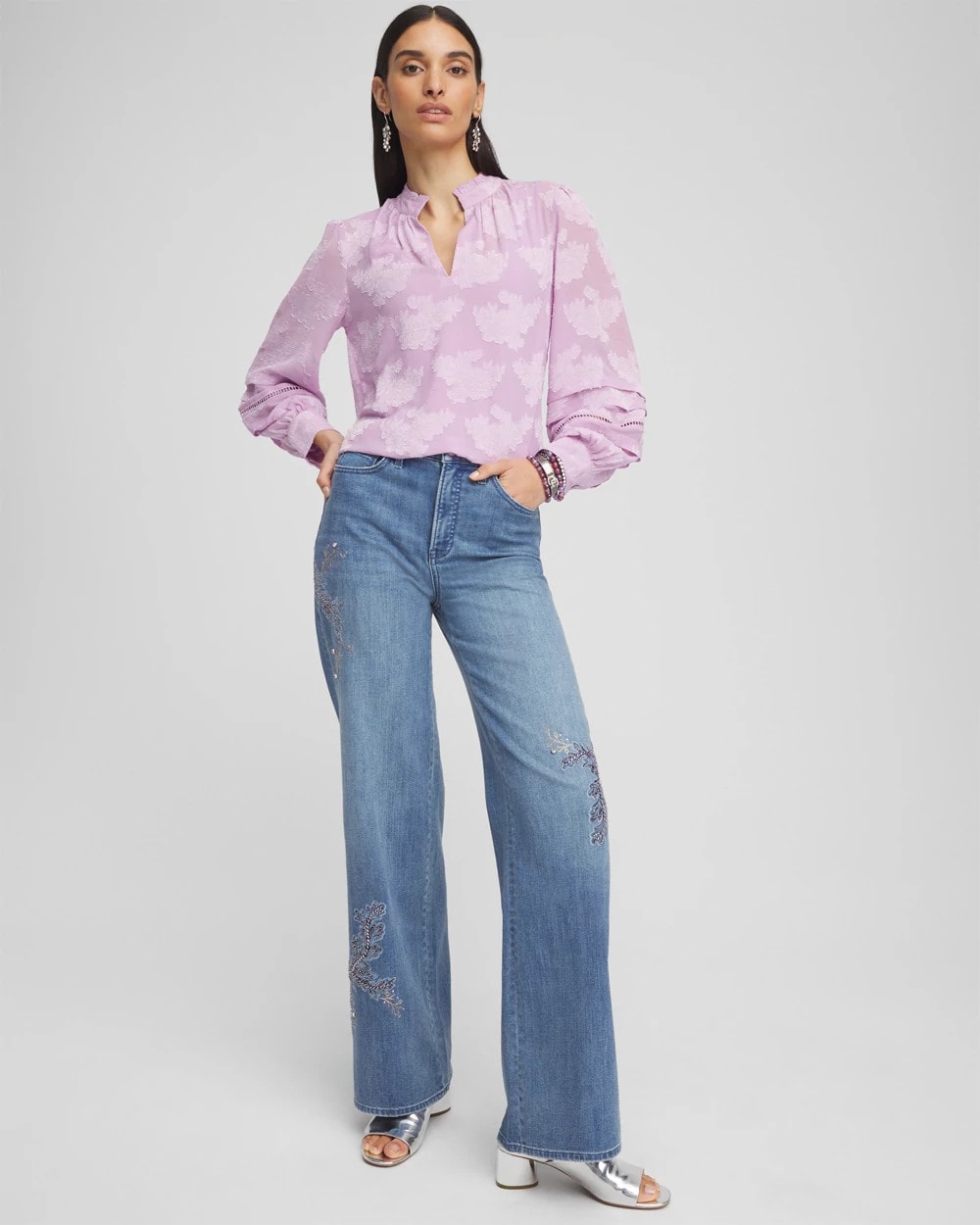 Textured Jacquard V-Neck Blouse