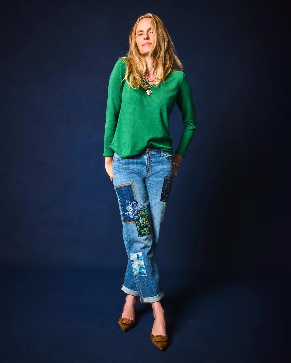 Boyfriend Patchwork Cropped Jeans
