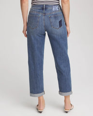 Boyfriend Patchwork Cropped Jeans