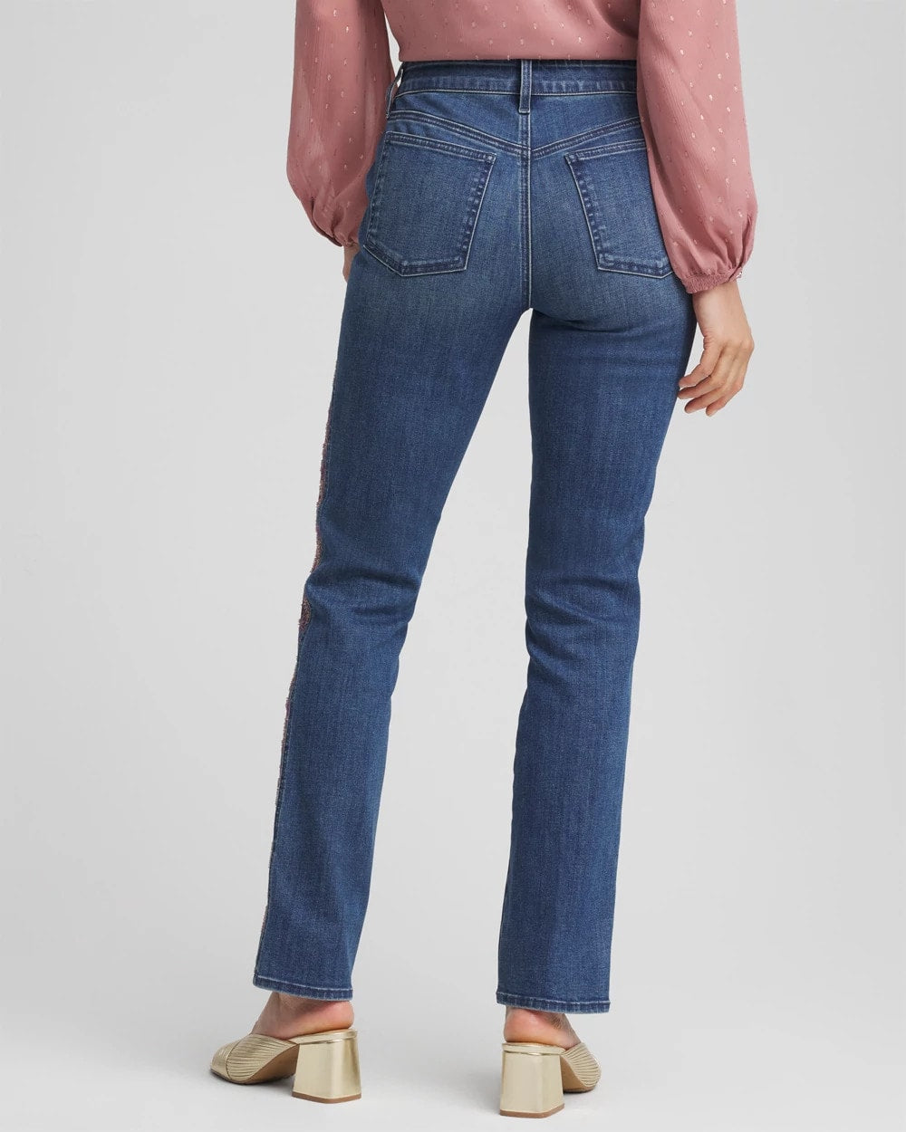 Lace Embroidered Pull-On Straight Jeans